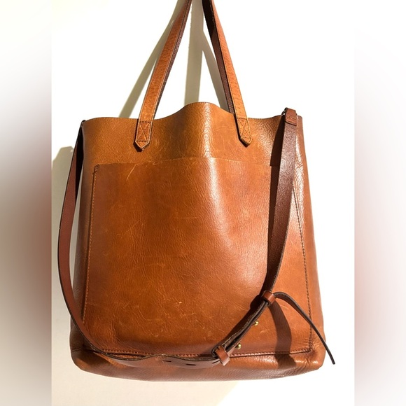 Madewell distressed Elegant Brown Leather Tote Bag - Picture 1 of 10